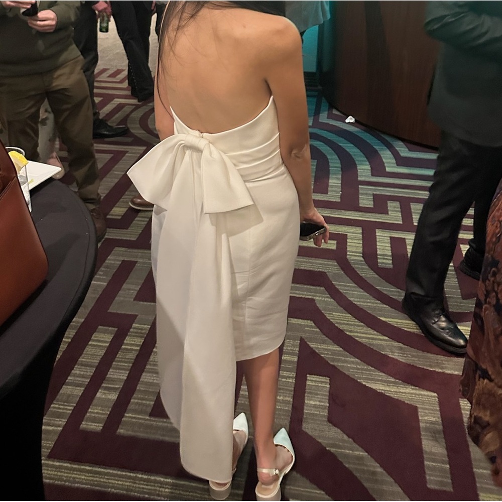 AMSALE Strapless Silk Faille Bow Dress